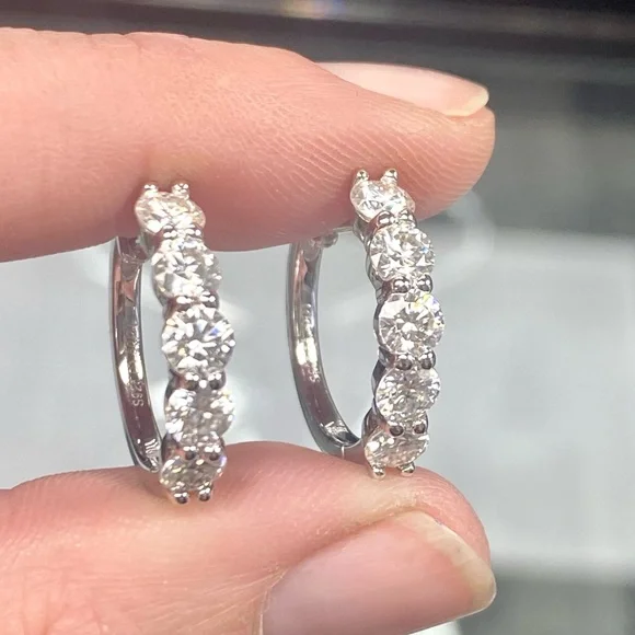 2 Carat Diamond Hoop Earrings - 5 Stone Diamonds bday Huggie Hoops